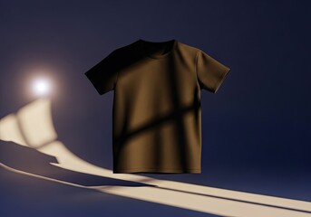 Trendy brown t-shirt floating in studio with modern lighting and shadows, perfect for apparel mockups and stylish clothing brand promotions today