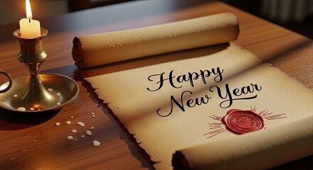 Happy New Year Scroll with Candlelight
