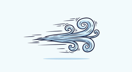 Fototapeta premium Stylized illustration of a swirling wind gust with dynamic lines and a cool blue color palette, representing air movement and weather conditions.