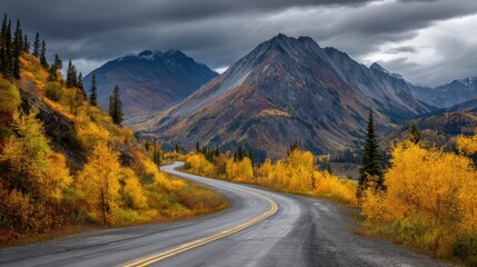Fototapeta premium A wild northern journey where fall’s gold and untamed horizons speak of hidden riches.
