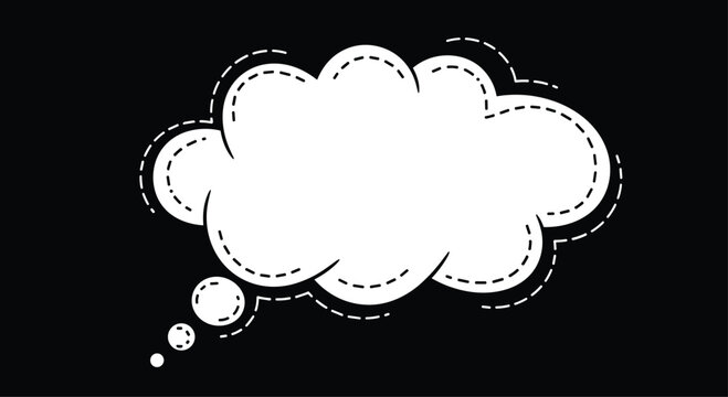 A whimsical, hand-drawn style thought bubble illustration in black and white, perfect for conveying ideas, dreams, or internal monologue concepts.
