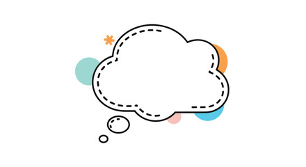 A whimsical thought bubble illustration with a dotted outline and colorful accents provides a creative space for text or ideas, perfect for concepts and design.