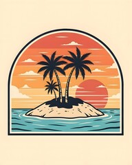 retro vintage sunset design featuring palm trees, ocean waves, and a classic surf van. Perfect for beach lovers, surfers, summer vacations, and anyone who loves 70s retro aesthetic art.