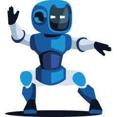 Pixel Art Blue Robot In A Fighting Stance With Black Accents And A Transparent Background