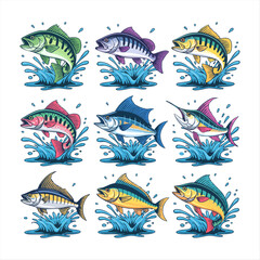 Obraz premium Silhouette Fishing Species Vector Collection