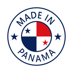 Panama Made in Stamp in circle with flag Vector template on white background