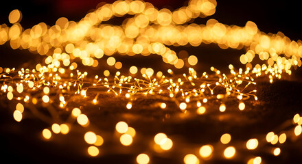 golden christmas lights on black background