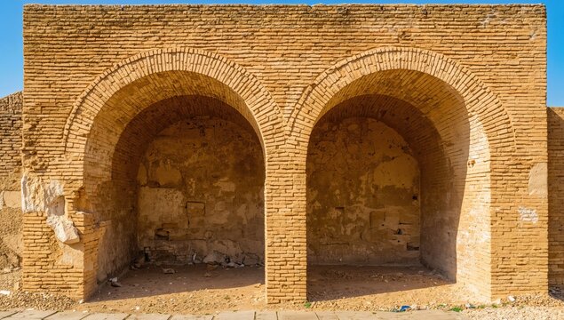 Nested arches at an ancient site in North Africa, showcasing historical engineering, preservation