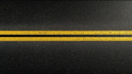 Fototapeta premium Asphalt road seen from above with two yellow lines, showing detailed texture and clear markings.