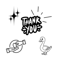 Black and White Thank You and Doodle Elements Set