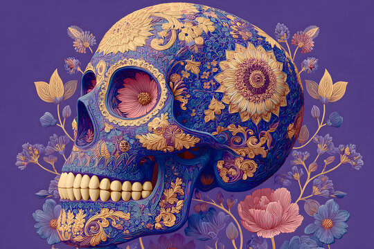 sugar skull in a purple background - Powered by Adobe