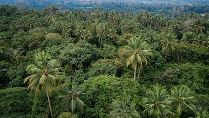 Palm trees in a lush tropical forest, showcasing untamed vegetation and vibrant greenery, seasonal change