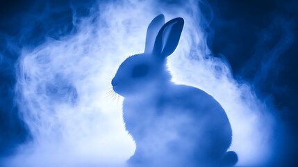 Gentle pastel tone with cute bunny shape surrounded by misty glow and subtle purple hue