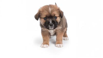 Puppy urinating, isolated against a white background, focus on training and behavior