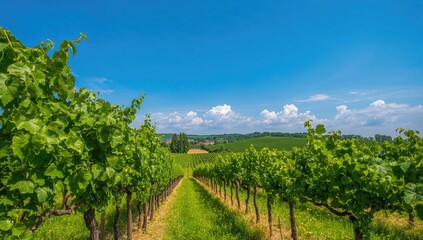 Fototapeta premium Vibrant vineyard landscape in summer, showcasing healthy grape cultivation