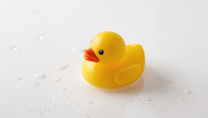 Yellow duckling, small bath toy on a plain background, playful element for children's products
