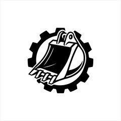 Sleek vector illustration showcasing a heavy-duty excavator bucket merged with a mechanical gear, symbolizing industrial strength, construction engineering, and efficient earthmoving power