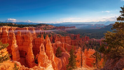 Vibrant rock formations in a canyon setting, showcasing seasonal change