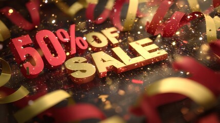 A lively 3D sales backdrop with glowing discount tags and celebratory money elements, evoking retail energy.
