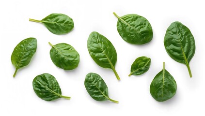 Fototapeta premium Isolated spinach leaves on a white backdrop, nutrient-rich choice