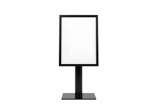Blank information display stand mockup with black frame for presentation.