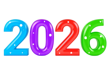 Colorful 3D numbers 2026 celebrating New Year festive holiday design.