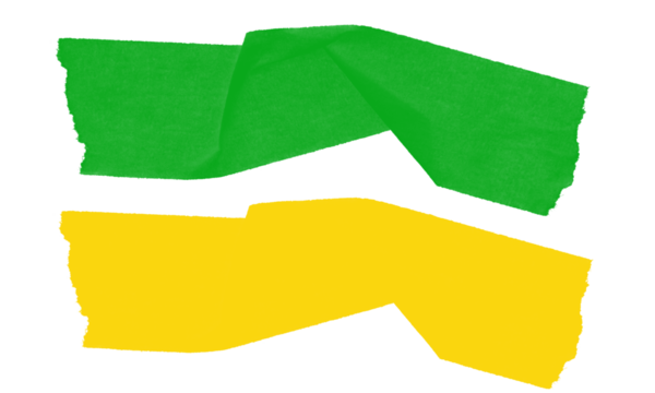 Abstract green and yellow dynamic flowing shapes with irregular edges isolated on transparent background