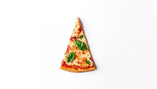 Pizza Margherita slice, overhead view, separated against a white background, fiber-dense choice - Powered by Adobe
