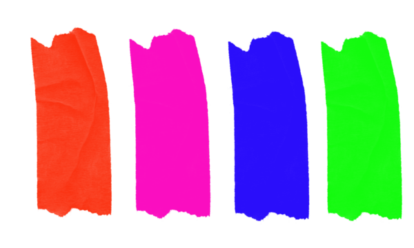 Vibrant colorful brushstrokes texture: red, pink, blue, green paint strokes art isolated on transparent background