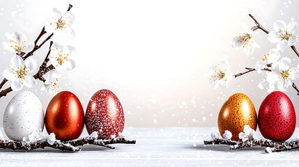 Bright spring gradient background with colorful eggs under soft sunlight and warm air