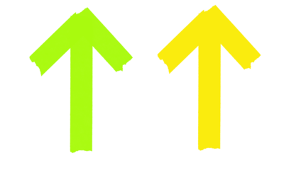 Vivid lime green and yellow textured arrows pointing upward, growth concept isolated on transparent background