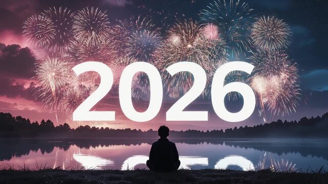 2026年をお祝いする豪華な花火　生成AI素材