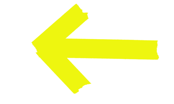 Yellow hand-drawn arrow pointing left isolated on a clean background design. isolated on transparent background