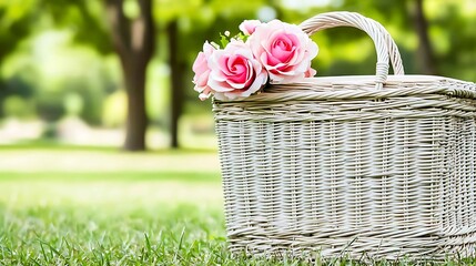 Calm neutral Easter composition featuring simple basket arrangement under daylight