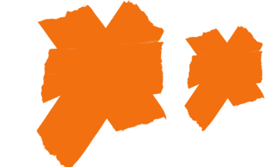 Orange brushstroke x mark cross symbol illustration, textured paint sign isolated on transparent background