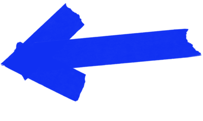 Blue painterly arrow pointing left, a directional grunge graphic element isolated on transparent background