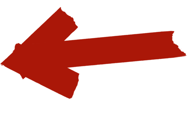 Distressed red painted brushstroke arrow pointing left, grunge design element. isolated on transparent background