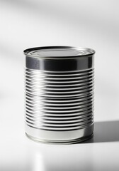 Ribbed Metal Tin Can on White Background &mdash; Canned Food Packaging