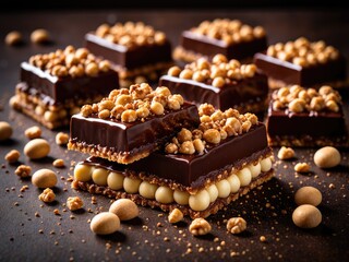 Decadent Hazelnut Chocolate Bars: Layers of Richness and Delight - Perfect Dessert Treat for Chocolate Lovers and Sweet Cravings
