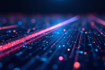 Futuristic abstract technology background with glowing lines. Blurry motion of electric data highway.