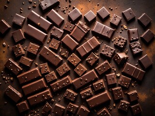 Decadent Dark Chocolate: Broken Pieces and Shavings on Rustic Background - Food Photography for Sweet Treats and Dessert Lovers