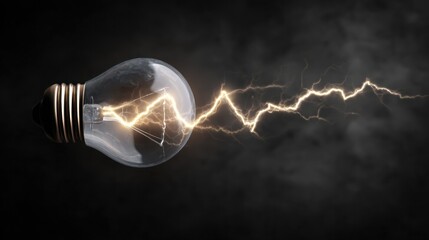 sleek lightbulb on matte charcoal background, inside a bright electric lightning bolt frozen in motion, intense contrast, high impact visual energy