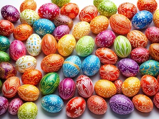 Obraz premium Colorful Easter Eggs: A Vibrant Collection of Decorated Eggs for Spring Celebrations and Festive Holiday Decor