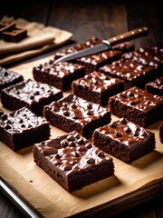 Decadent Chocolate Brownies: A Stack of Rich, Fudgy Squares with Chocolate Drizzle - Perfect Dessert Photography