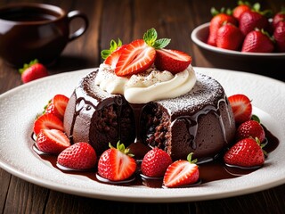 Decadent Chocolate Lava Cake with Strawberries and Cream: A Sweet Dessert Delight