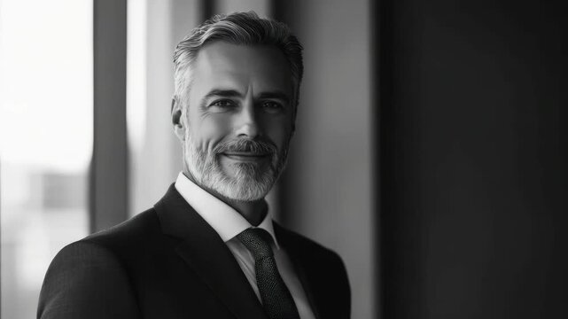 A well-dressed man with a beard, looking confident in his professional setting.