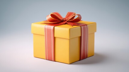 Obraz premium Cheerful birthday gift box tied with ribbon bow centered on a clean backdrop. The lid slightly open suggesting