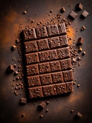 Dark Chocolate Bar with Cocoa Crumbs - Rich Indulgence, Gourmet Dessert, Top View, Food Photography, Delicious Treat