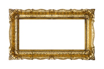 Horizontal ornate gold picture frame isolated