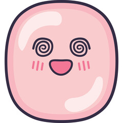 Pink Round Character Face with Swirling Eyes and Blush Cheeks Representing Dizziness or Excitement With a Transparent Background and Dark Outline Pixel Art Style
